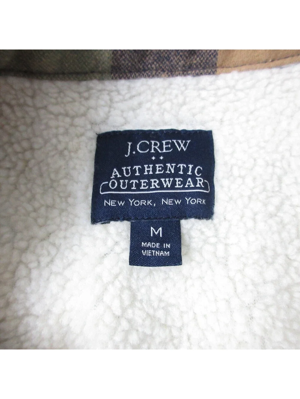 J.Crew Sherpa Lined Flannel Shirt Jacket Mens M Plaid Shacket Green Blue